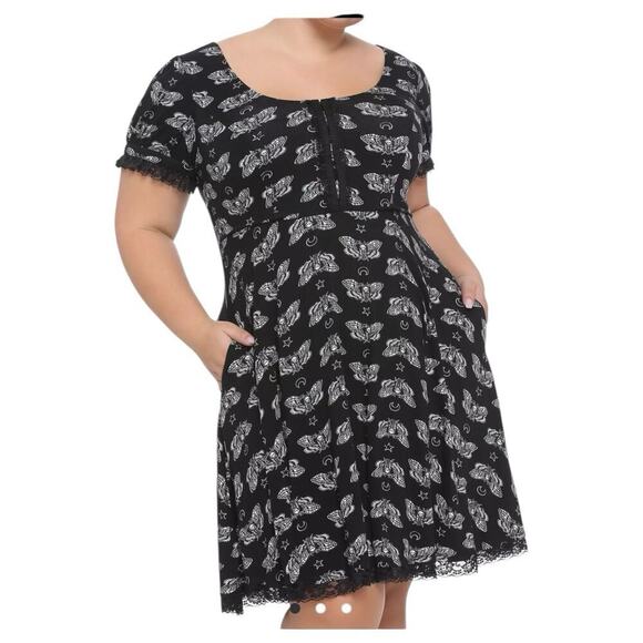 Hot Topic Dresses & Skirts - HOT TOPIC Death Moth Black Fit Flare Mini Dress Witchy Whimsygoth Fairy Sz XL